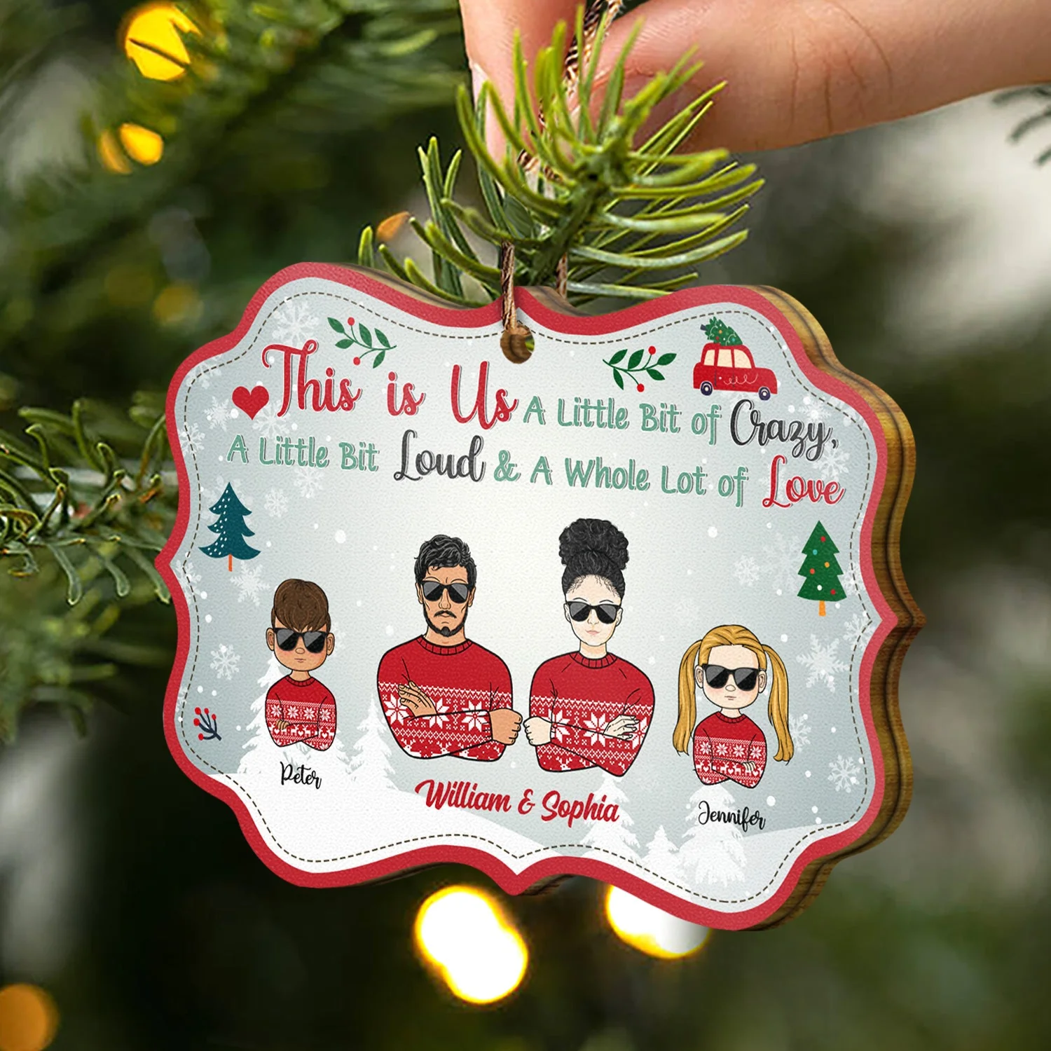 Family This Is Us A Little Bit Of Crazy - Personalized Wooden Ornament - Image 2