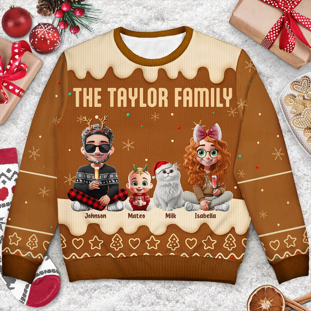 Family Together Christmas Gingerbread Pattern - Personalized Unisex Ugly Sweater - Image 3