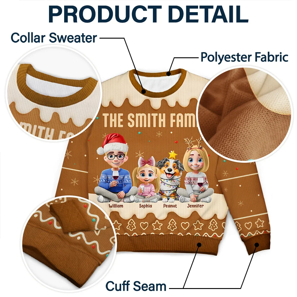 Family Together Christmas Gingerbread Pattern - Personalized Unisex Ugly Sweater - Image 6