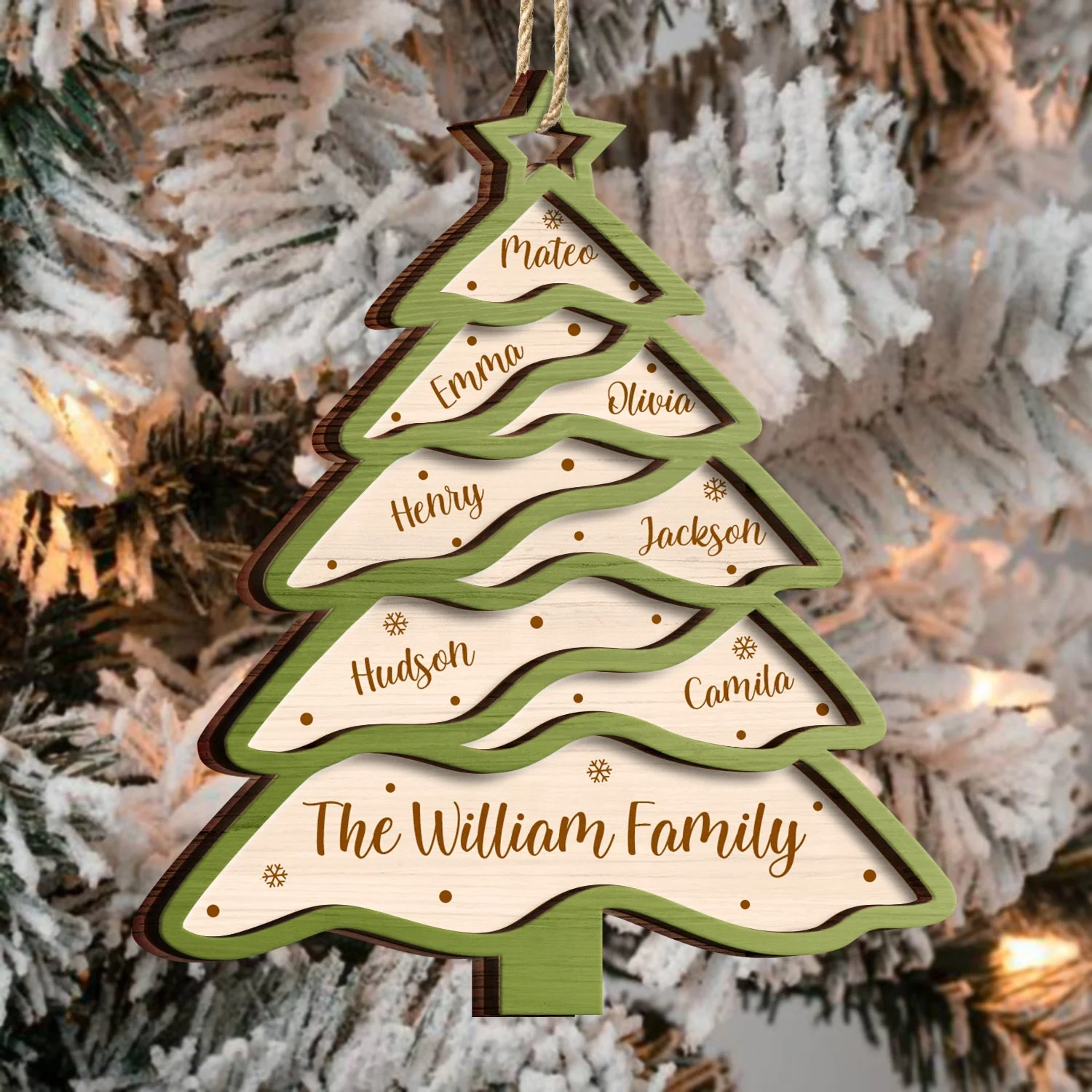 Family Tree - Christmas, Gift For Family - Personalized 2-Layered Wooden Ornament - Image 3