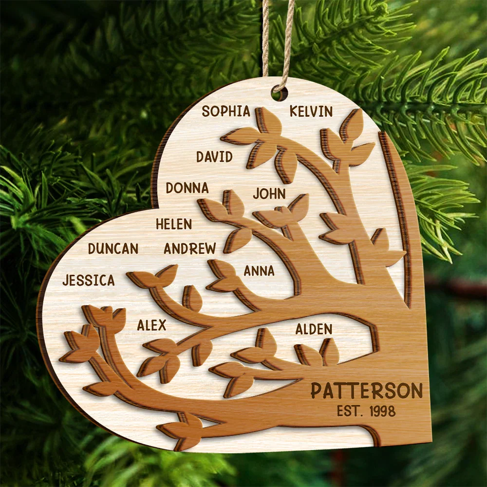 Family Tree Christmas - Personalized 2-Layered Wooden Ornament - Image 4
