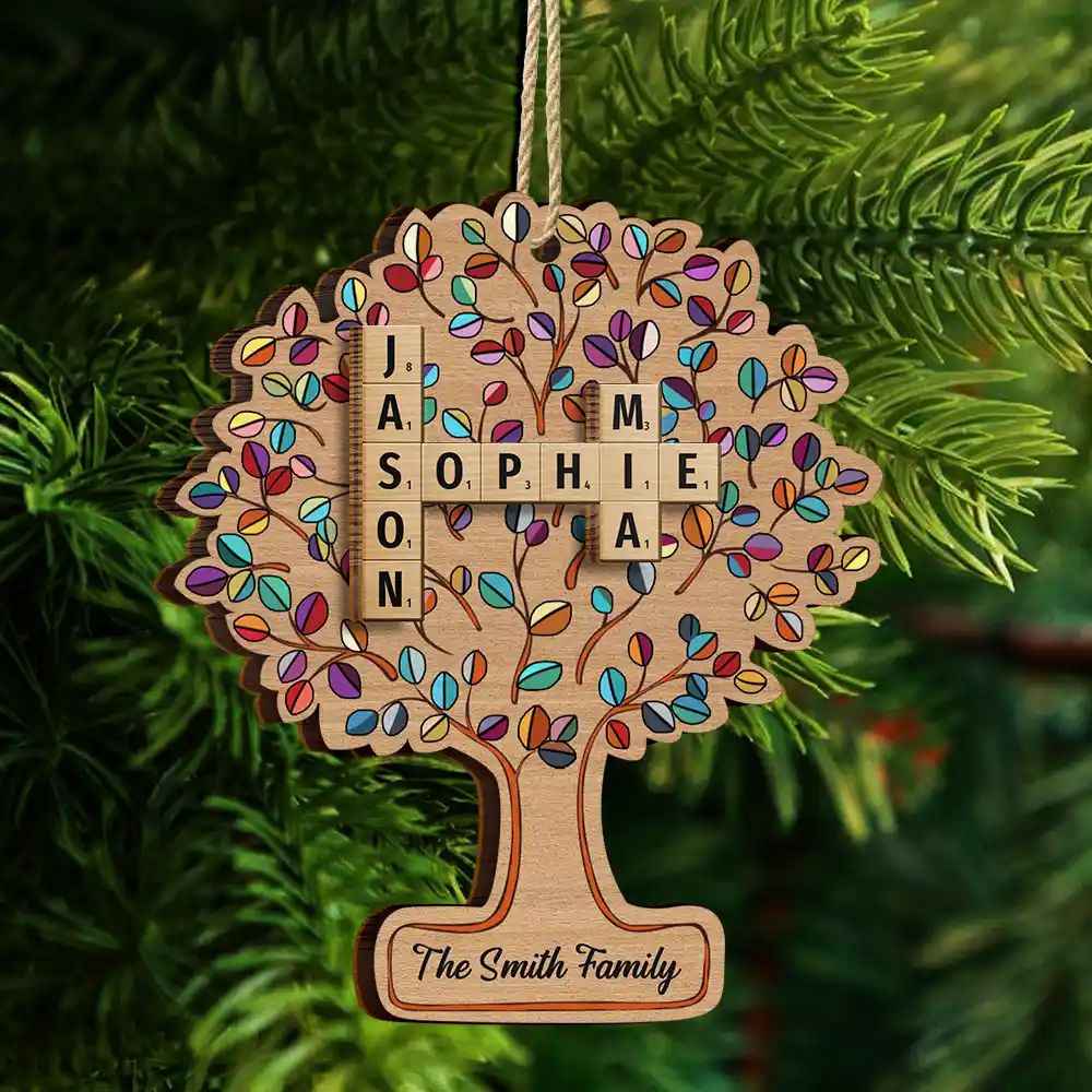 Family Tree Of Life Crossword Scrabble - Personalized 2-Layered Wooden Ornament - Image 5