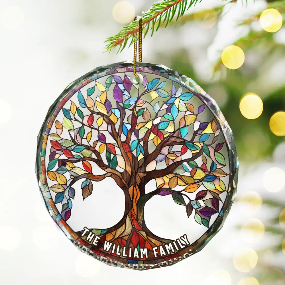 Family Tree Of Life - Personalized Circle Glass Ornament - Image 2