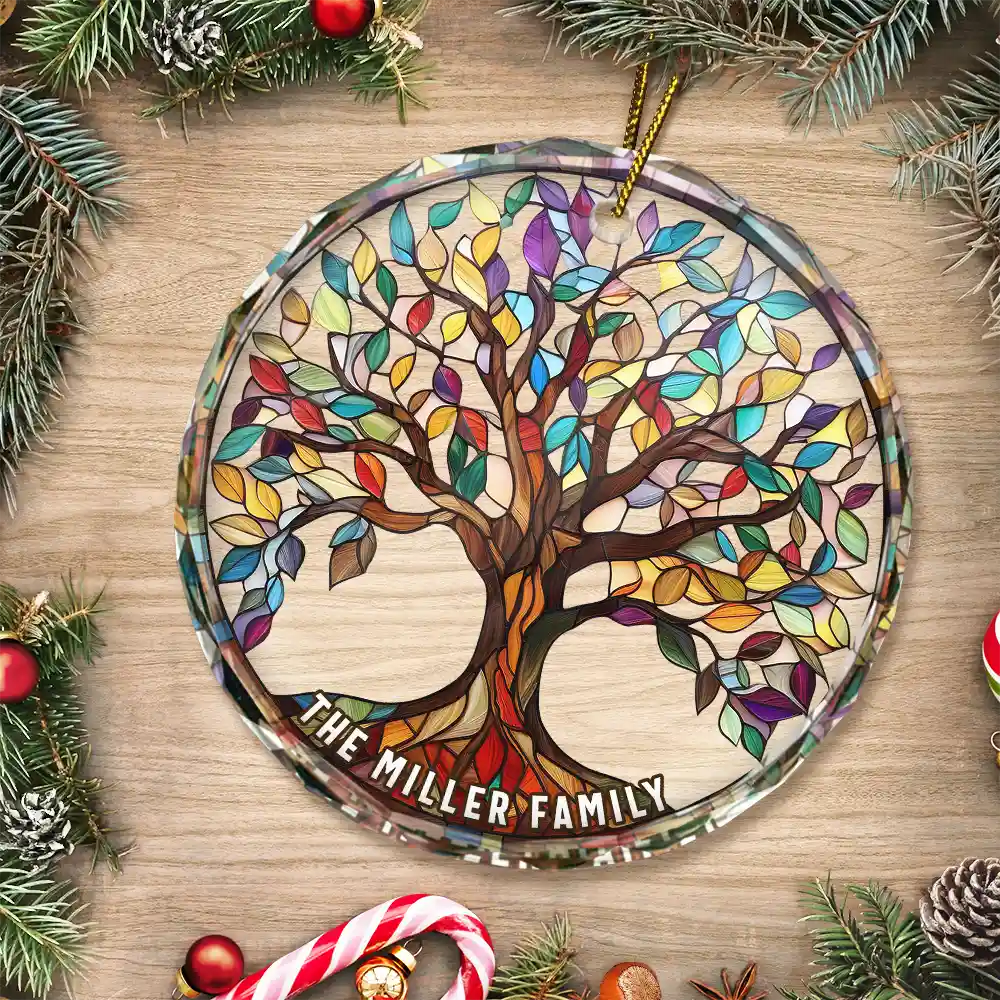 Family Tree Of Life - Personalized Circle Glass Ornament - Image 3