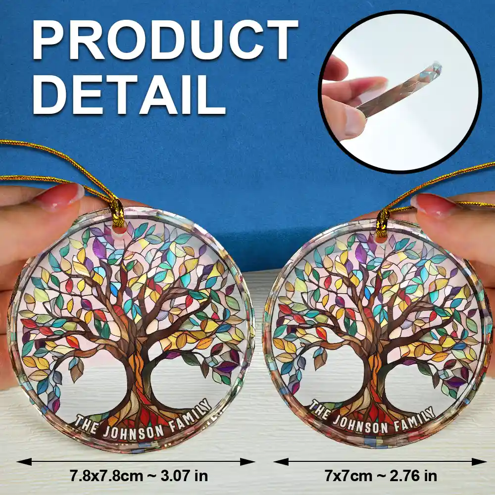 Family Tree Of Life - Personalized Circle Glass Ornament - Image 6