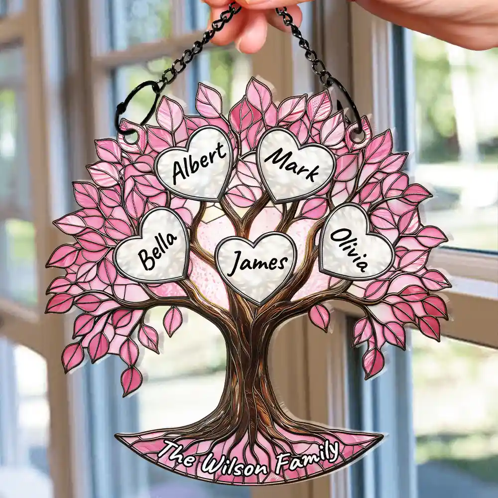 Family Tree Of Life Where Life Begins And Love Never Ends - Personalized Window Hanging Suncatcher Ornament - Image 2
