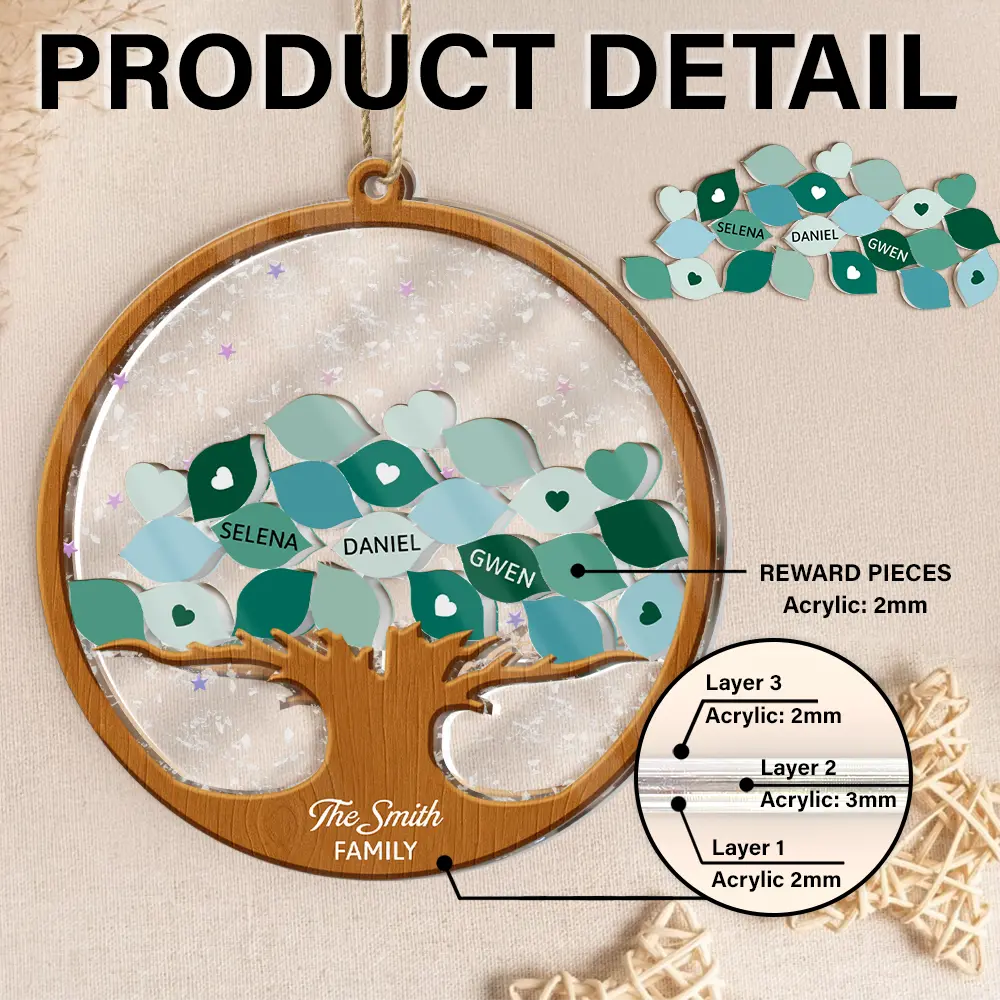 Family Tree - Personalized 3-Layered Acrylic Shaker Ornament - Image 2