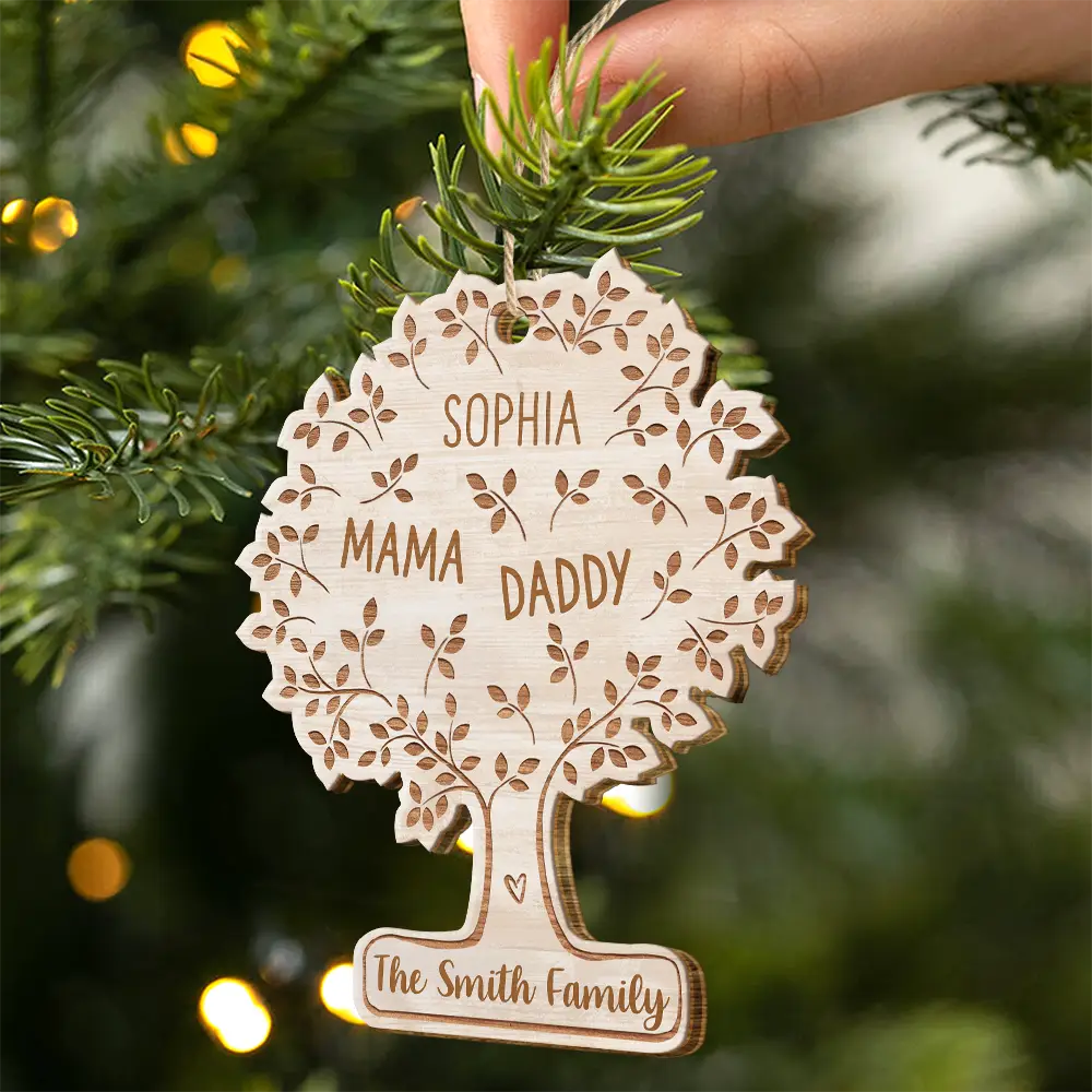 Family Tree - Personalized Custom Shaped Wooden Ornament - Image 2