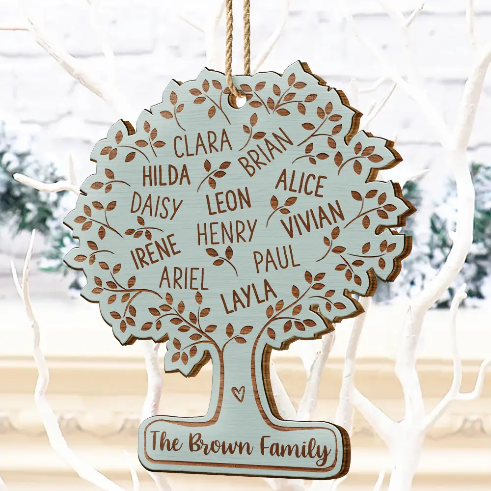 Family Tree - Personalized Custom Shaped Wooden Ornament - Image 4