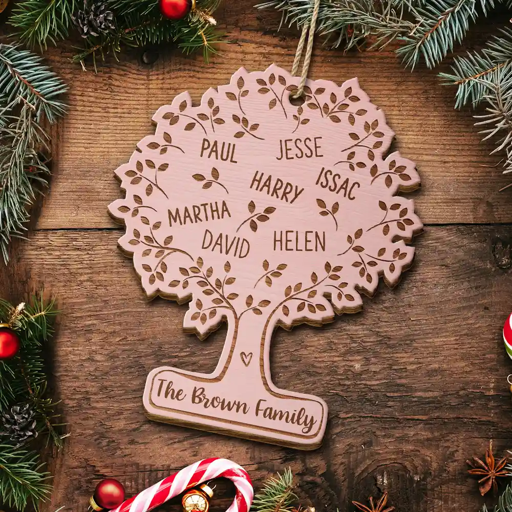 Family Tree - Personalized Custom Shaped Wooden Ornament - Image 5