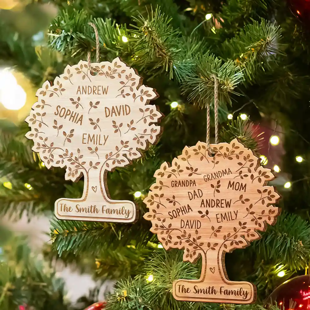 Family Tree - Personalized Custom Shaped Wooden Ornament - Image 6