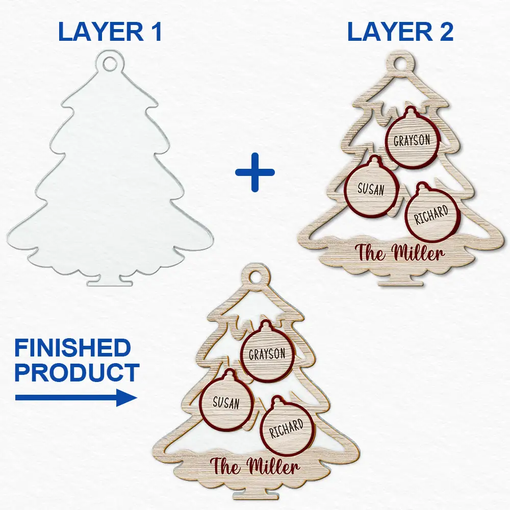 Family Tree With Pet Christmas Icon - Personalized 2-Layered Mix Ornament - Image 6