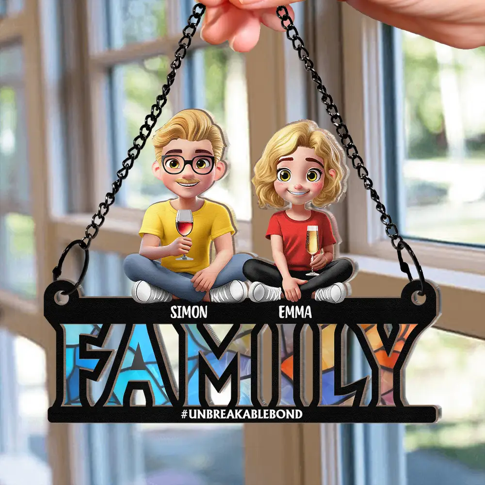 Family Unbreakable Bond Forever Dad & His Children - Personalized Window Hanging Suncatcher Ornament - Image 2