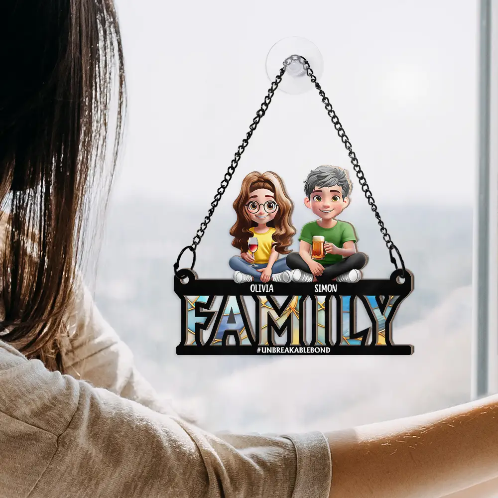 Family Unbreakable Bond Forever Dad & His Children - Personalized Window Hanging Suncatcher Ornament - Image 4
