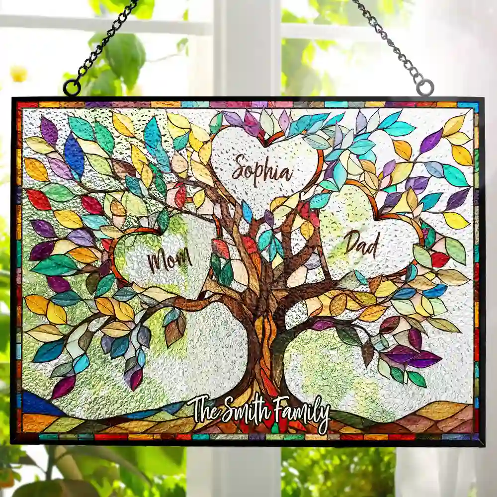 Family Unbreakable Bond Tree Of Life - Personalized Horizontal Stained Glass Suncatcher