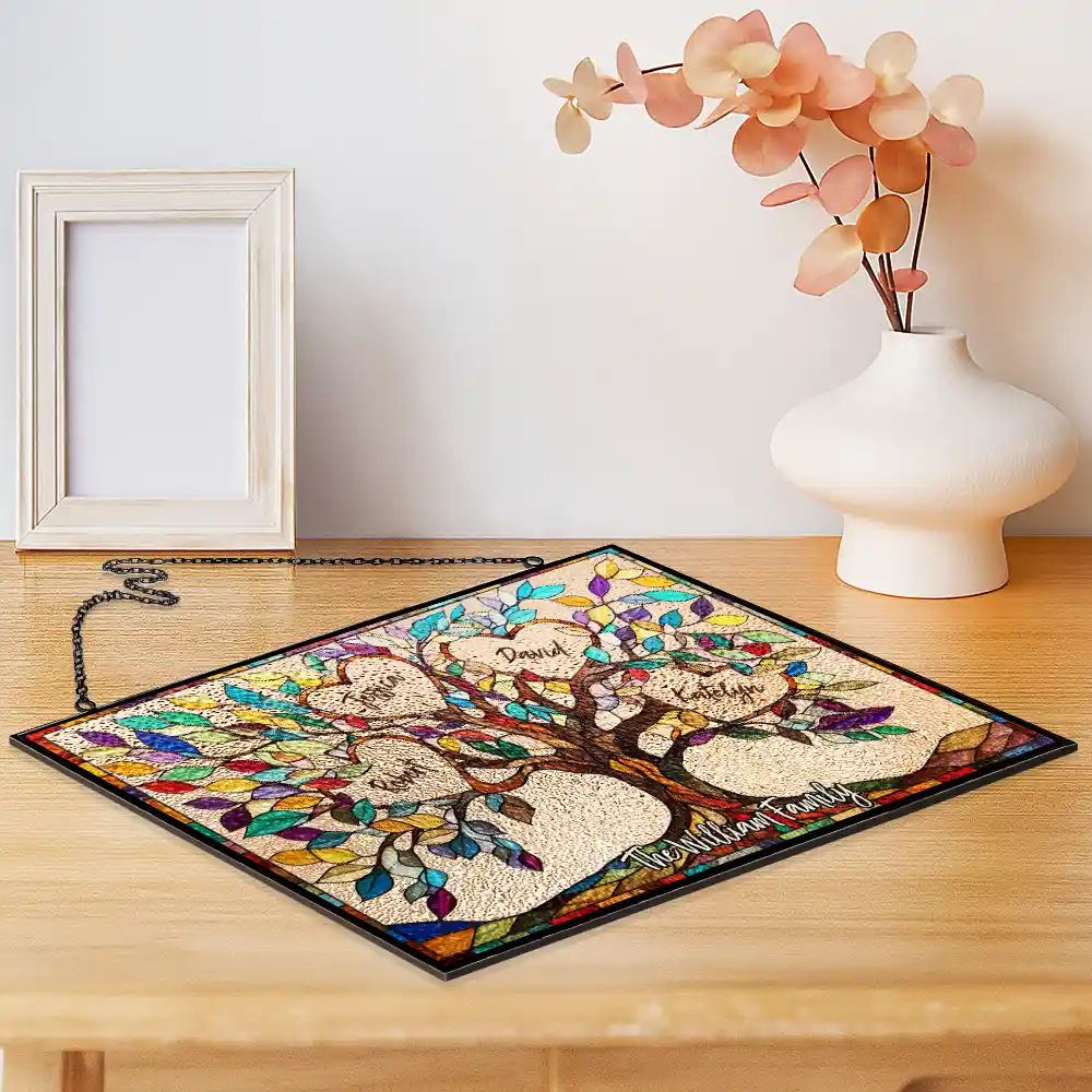 Family Unbreakable Bond Tree Of Life - Personalized Horizontal Stained Glass Suncatcher - Image 2