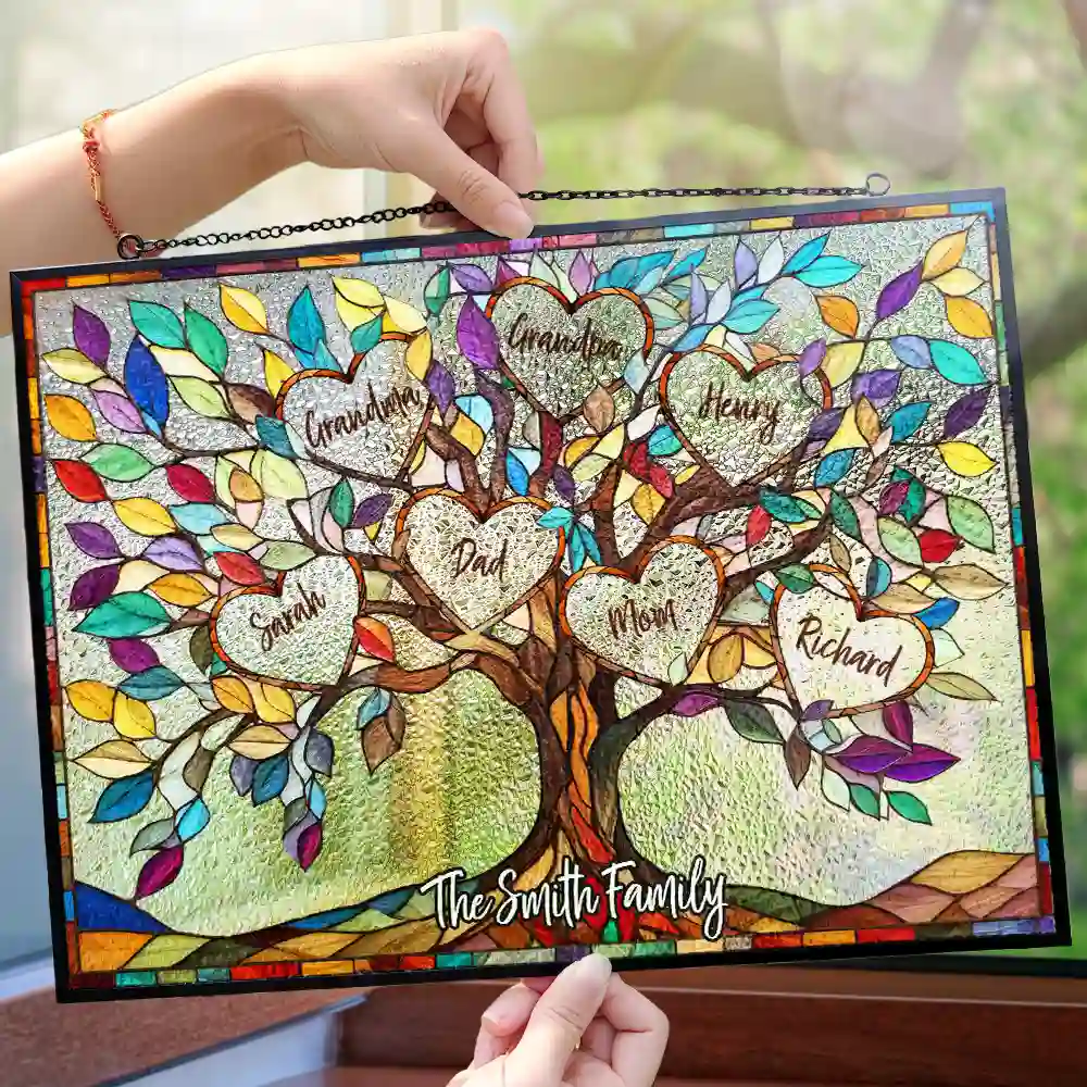 Family Unbreakable Bond Tree Of Life - Personalized Horizontal Stained Glass Suncatcher - Image 4