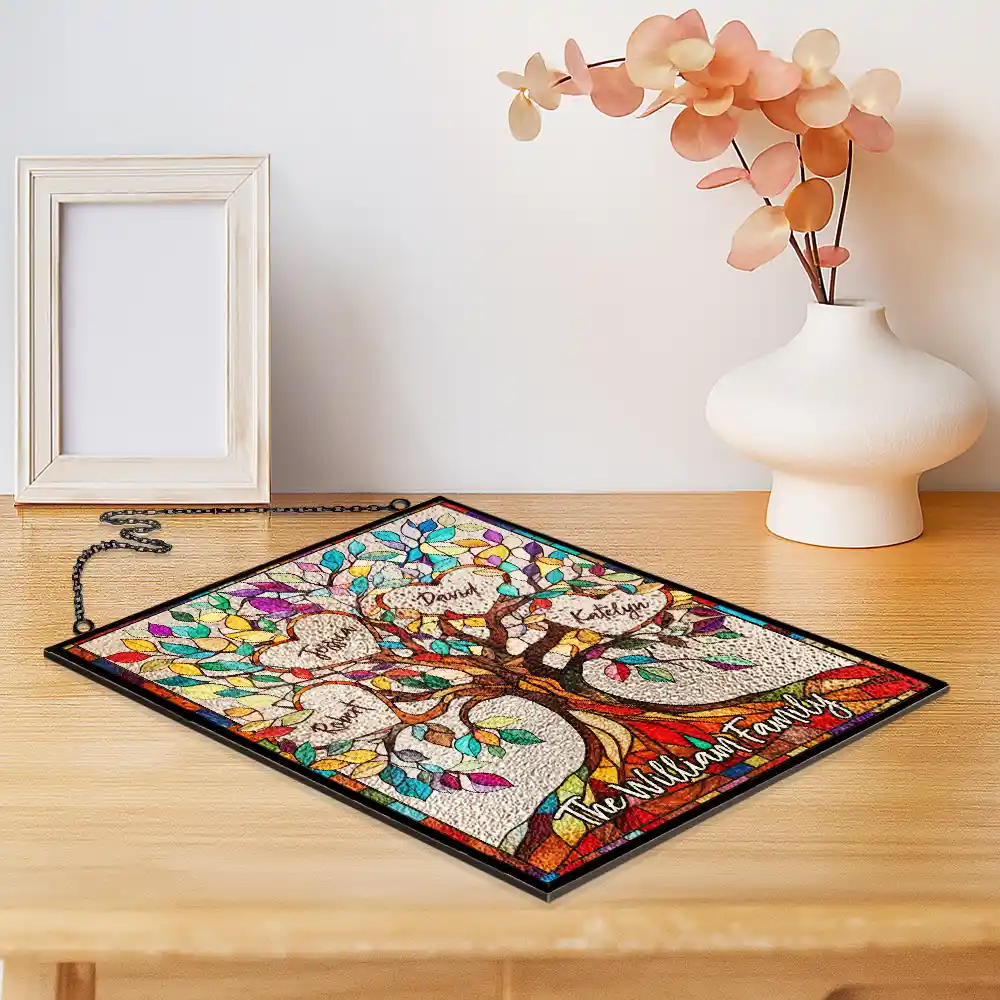Family Unbreakable Bond Tree Of Life - Personalized Vertical Stained Glass Suncatcher - Image 2
