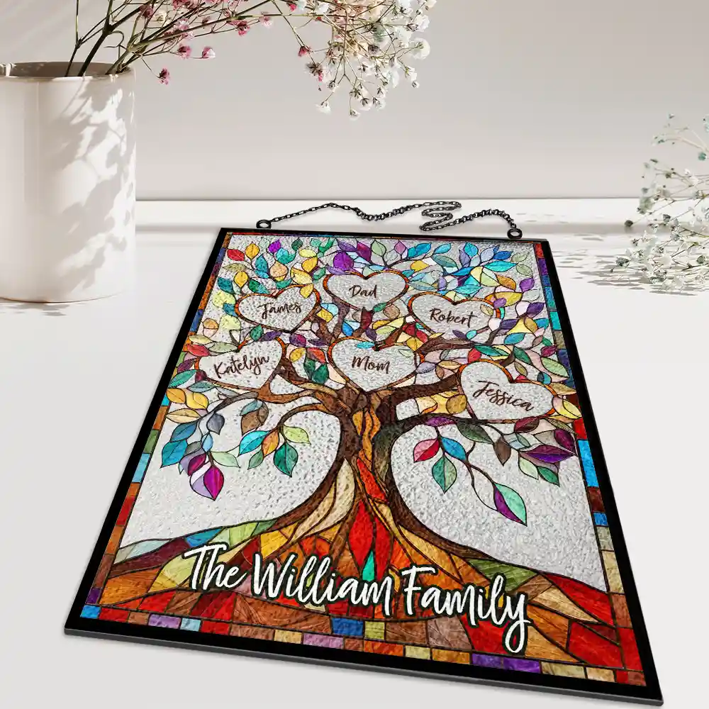 Family Unbreakable Bond Tree Of Life - Personalized Vertical Stained Glass Suncatcher - Image 5