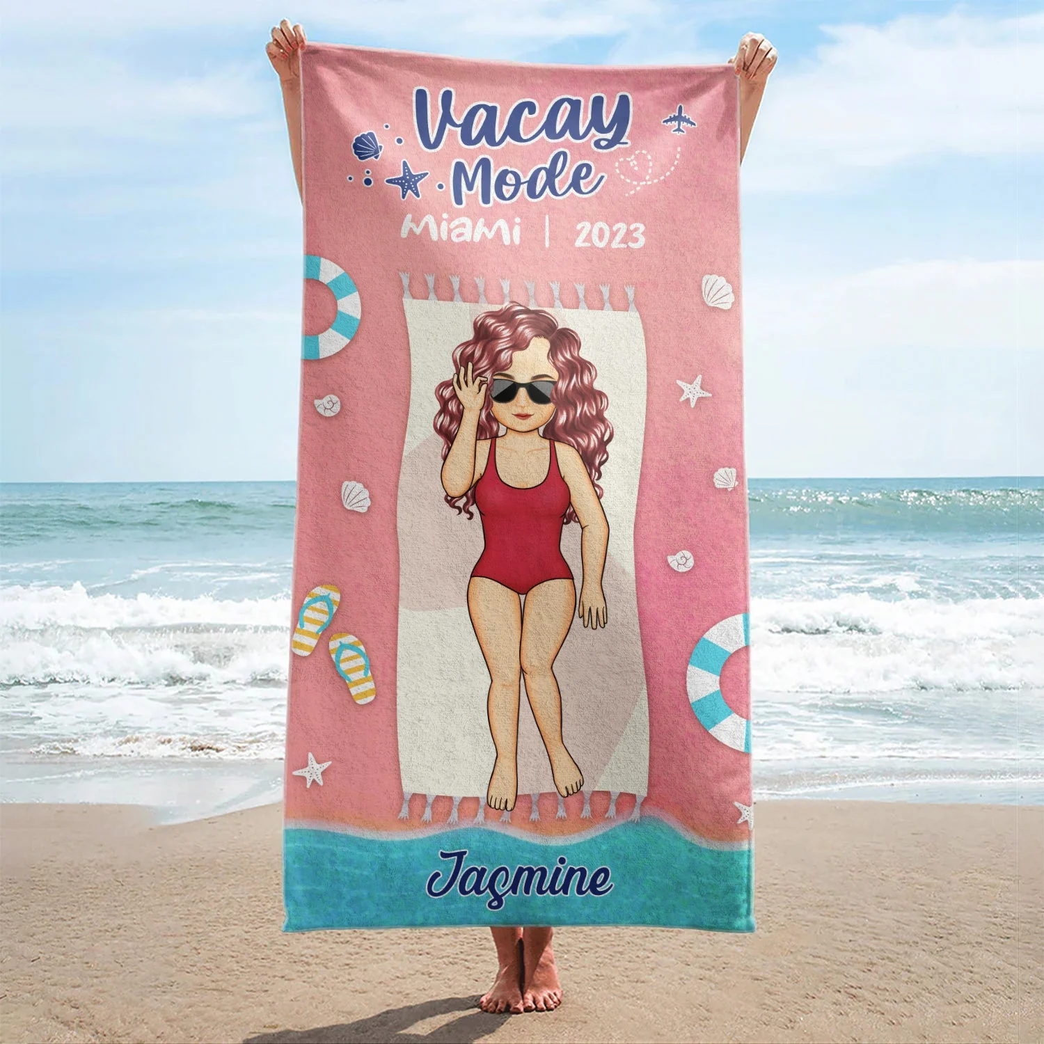 Family Vacation Vacay Mode - Gift For Family - Personalized Custom Beach Towel - Image 2