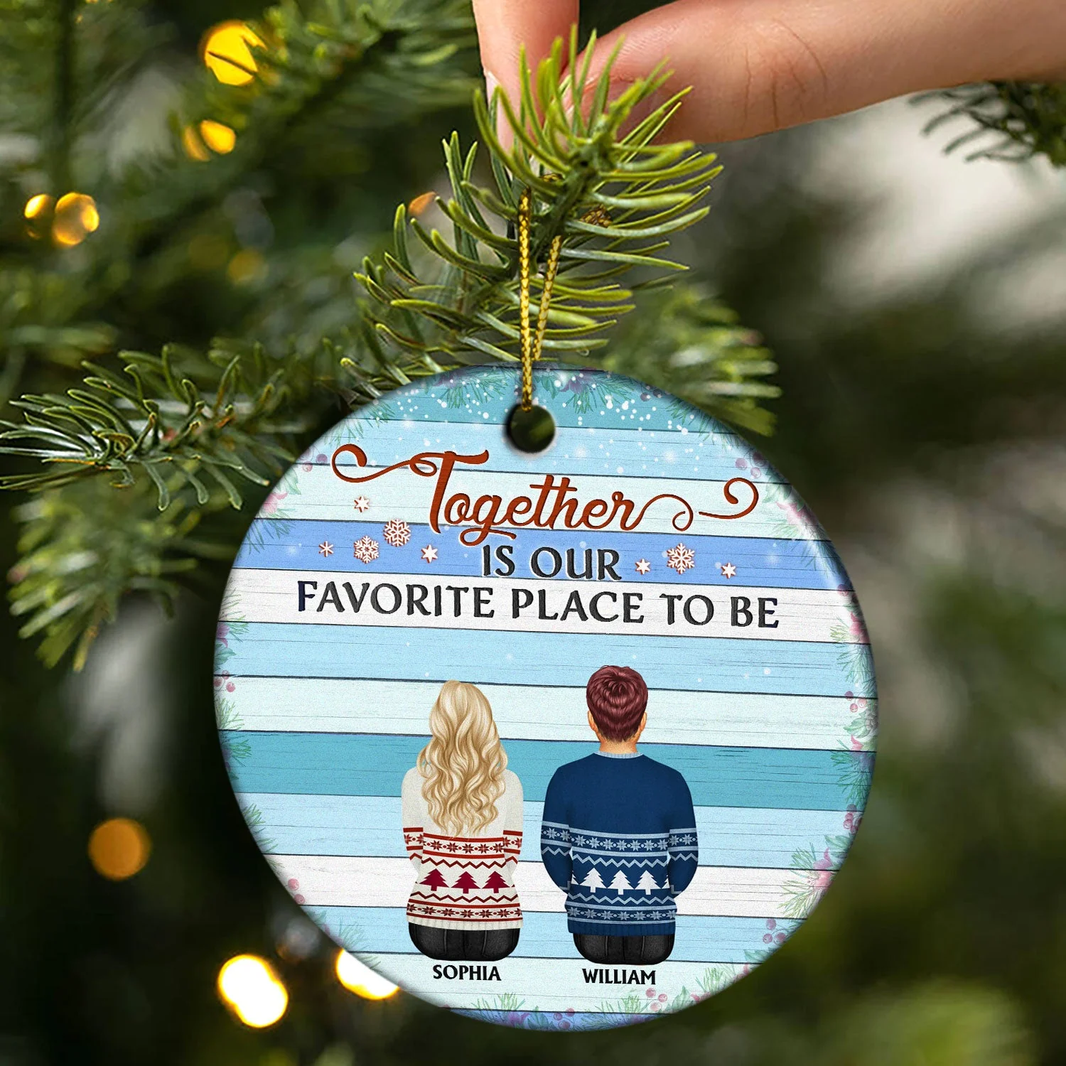 Family Where Begins And Love Never Ends - Memorial Gift - Christmas Gift - Personalized Custom Circle Ceramic Ornament - Image 2