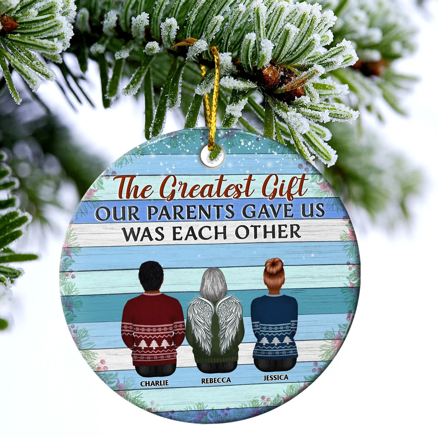 Family Where Begins And Love Never Ends - Memorial Gift - Christmas Gift - Personalized Custom Circle Ceramic Ornament - Image 3