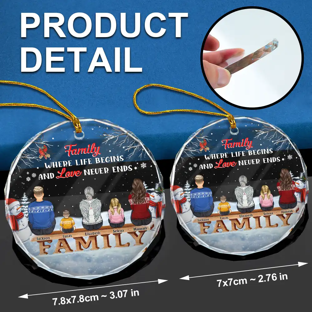 Family Where Begins And Love Never Ends Memorial - Personalized Circle Glass Ornament - Image 6