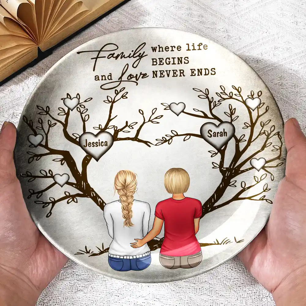Family Where Life Begins And Love Never End - Personalized Ceramic Plate - Image 3