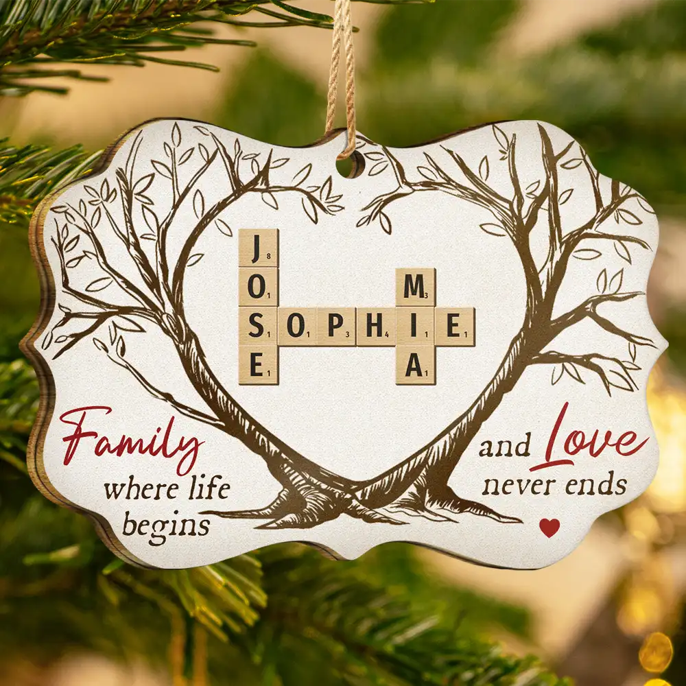 Family Where Life Begins And Love Never Ends Crossword Scrabble - Personalized Medallion Wooden Ornament - Image 4