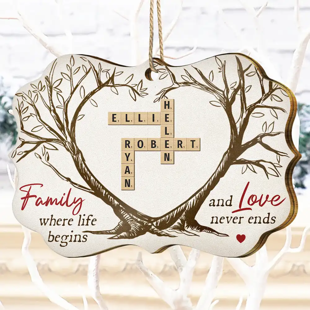 Family Where Life Begins And Love Never Ends Crossword Scrabble - Personalized Medallion Wooden Ornament - Image 5