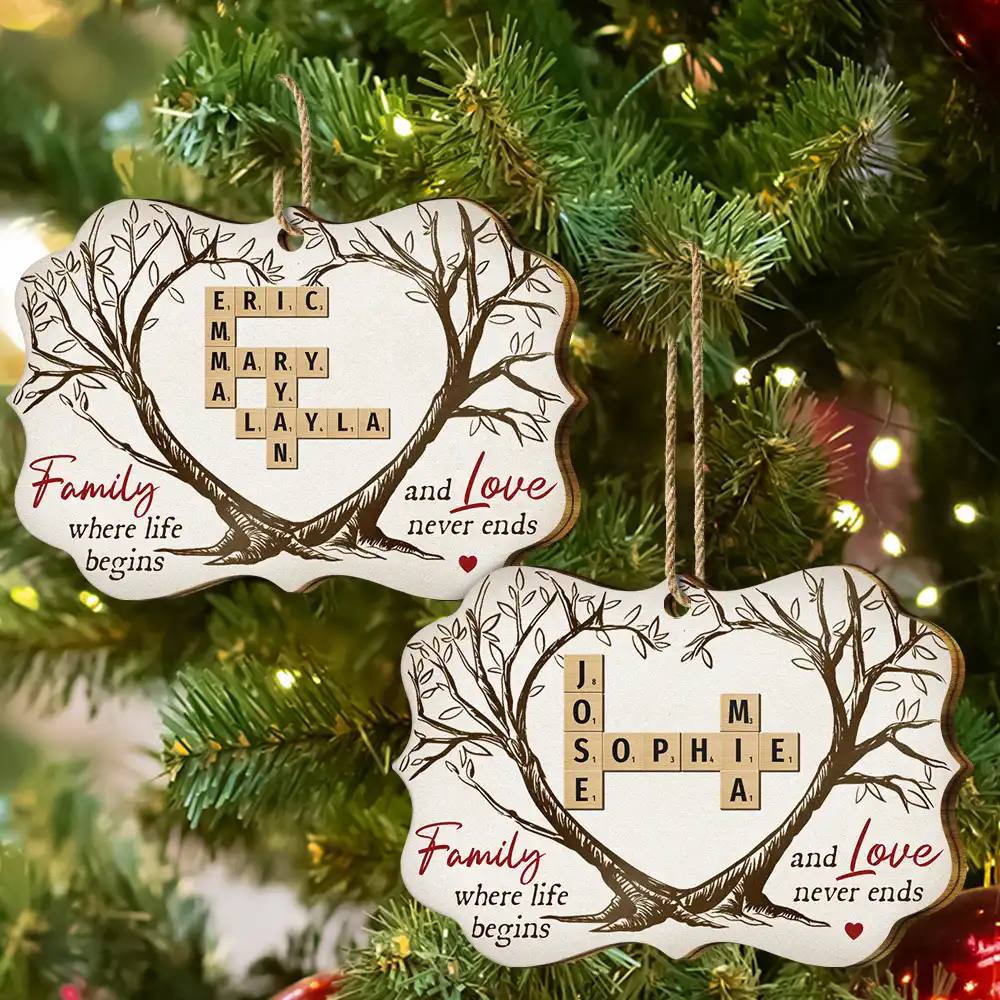 Family Where Life Begins And Love Never Ends Crossword Scrabble - Personalized Medallion Wooden Ornament - Image 7