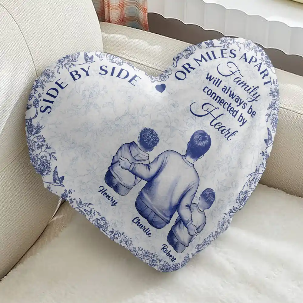 Family Will Always Be Connected By Heart - Personalized Heart Shaped Pillow - Image 2