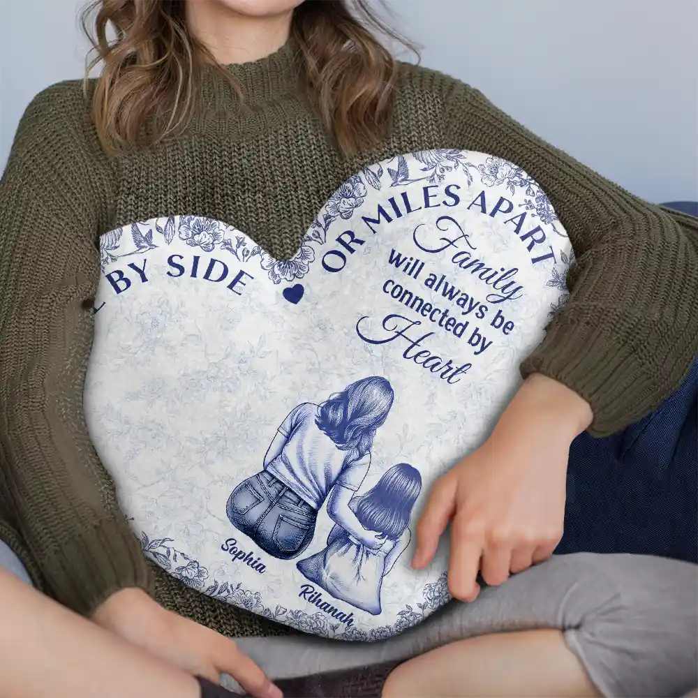 Family Will Always Be Connected By Heart - Personalized Heart Shaped Pillow - Image 3