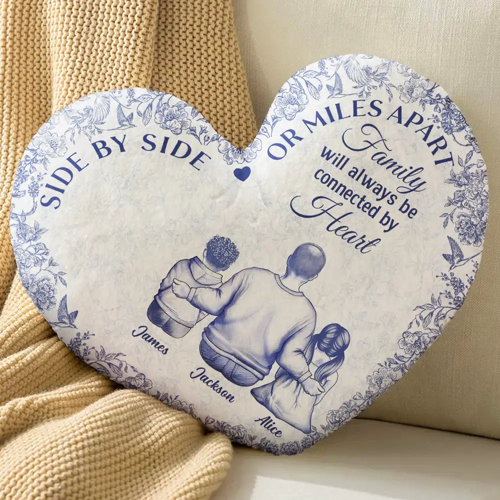 Family Will Always Be Connected By Heart - Personalized Heart Shaped Pillow - Image 4