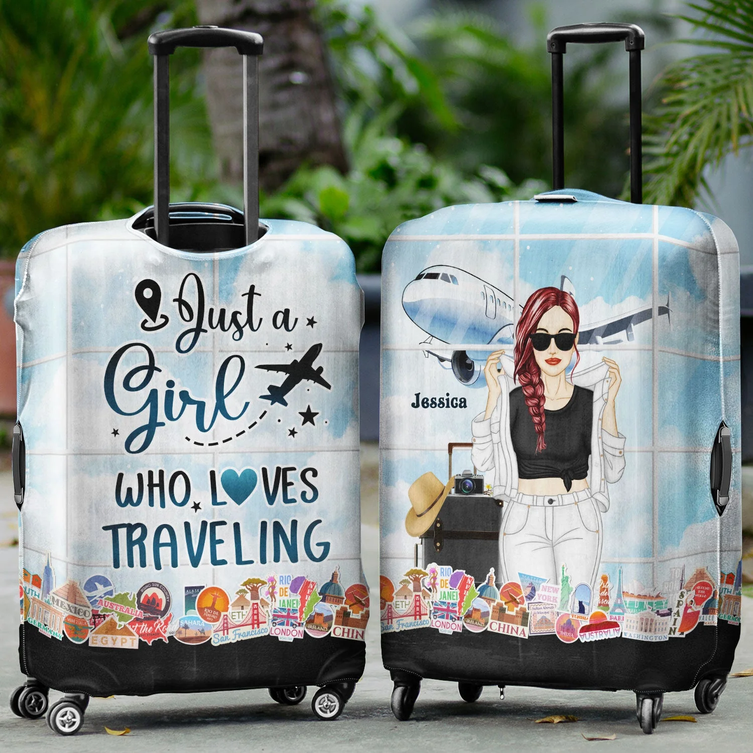 Fashion Girl Who Loves Traveling - Personalized Custom Luggage Cover - Image 2