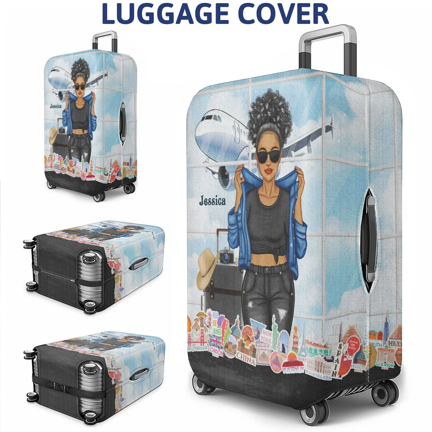 Fashion Girl Who Loves Traveling - Personalized Custom Luggage Cover - Image 3