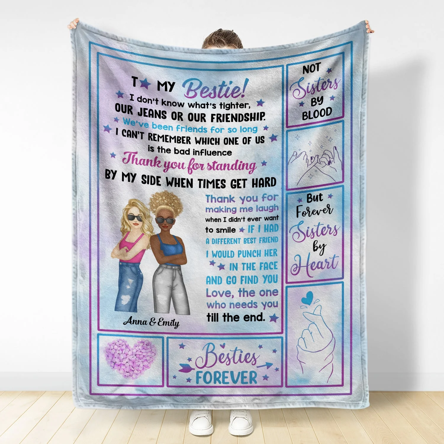 Fashion Girls Forever Sisters By Heart - Gift For Besties, BFF Best Friends, Siblings - Personalized Fleece Blanket - Image 2