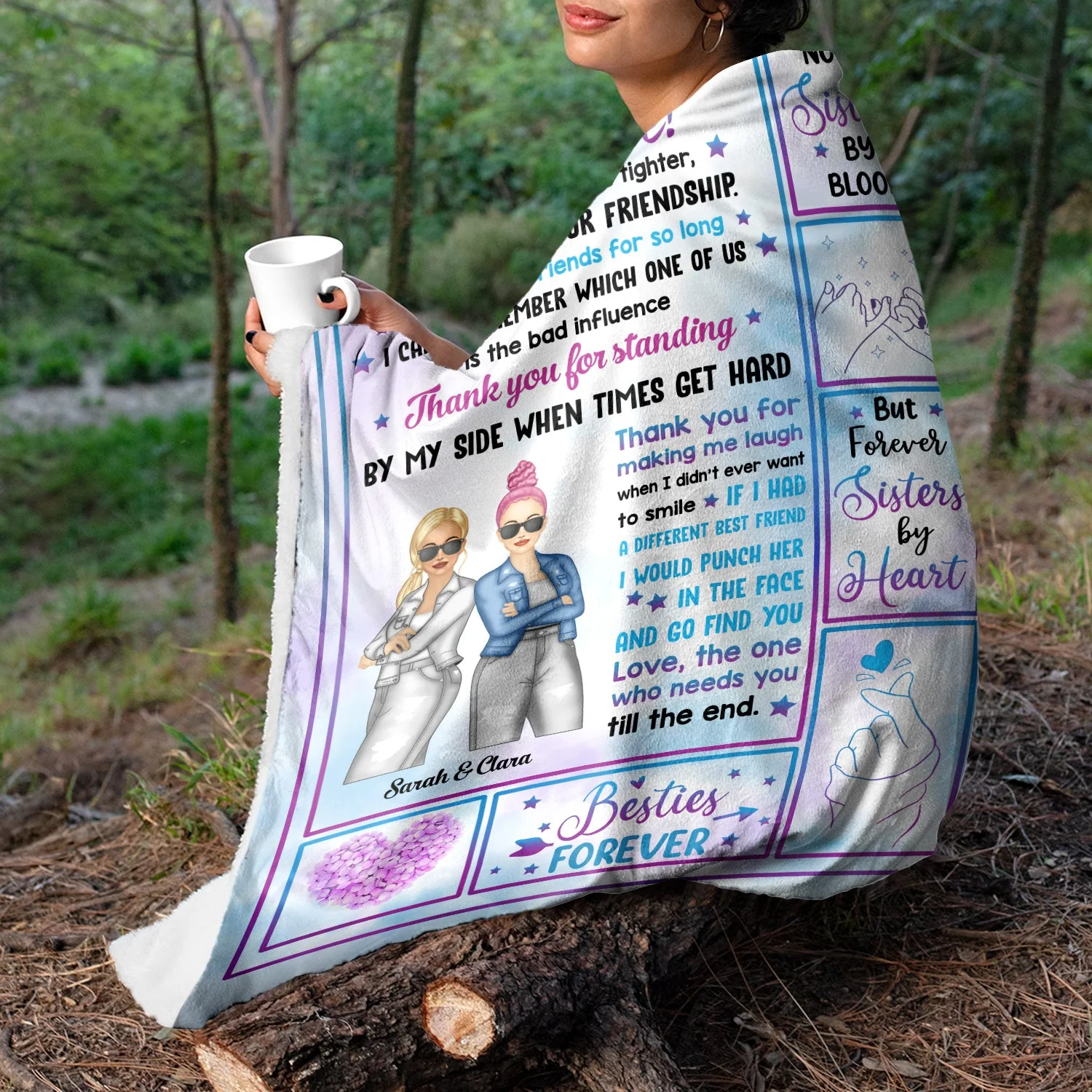 Fashion Girls Forever Sisters By Heart - Gift For Besties, BFF Best Friends, Siblings - Personalized Fleece Blanket - Image 3
