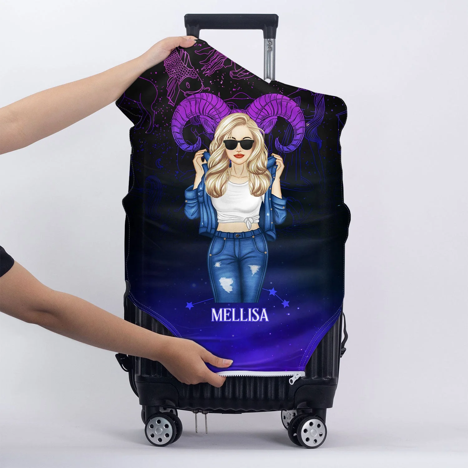 Fashion Zodiac Sign Girls Don't Wait For The Prince Traveling - Personalized Custom Luggage Cover - Image 5