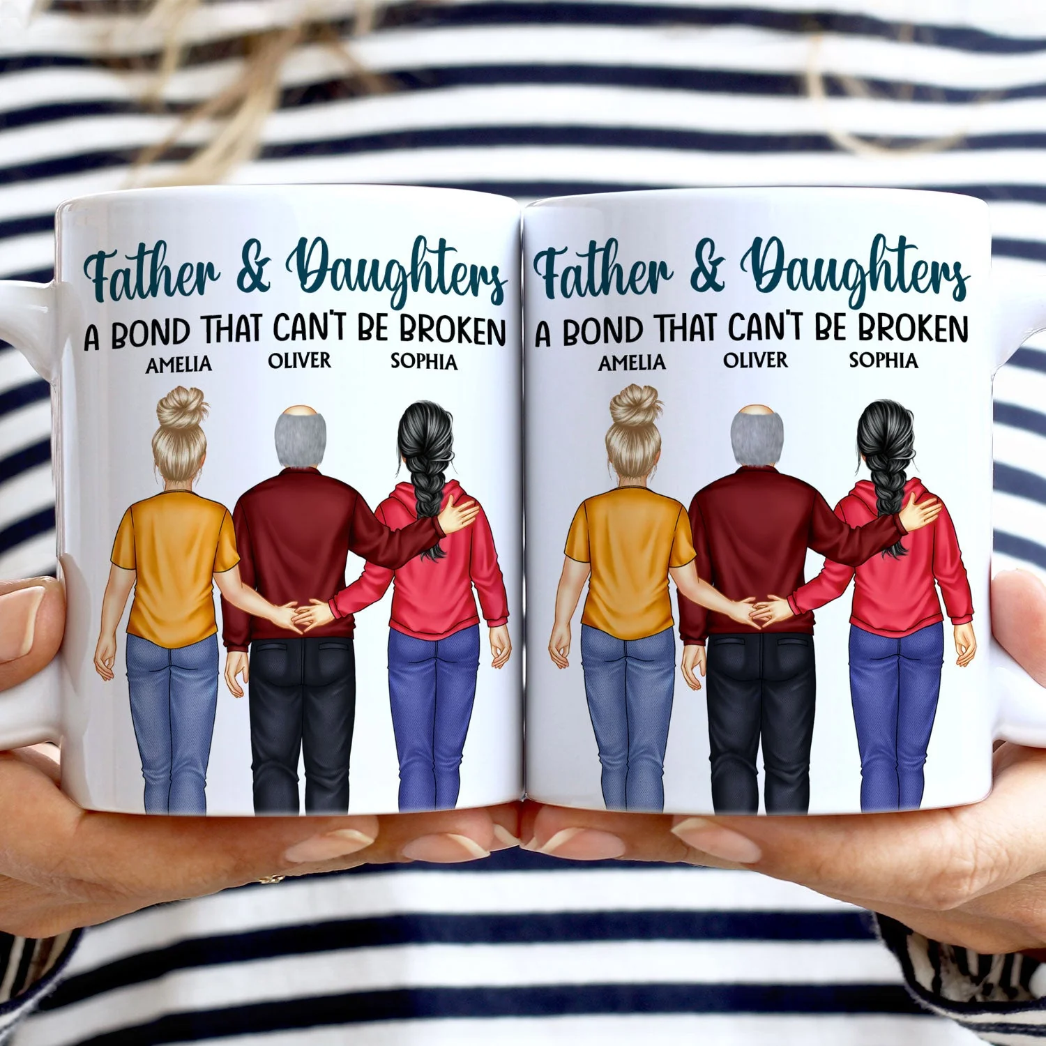 Father And Daughter A Bond That Can't Be Broken - Dad, Father, Grandpa - Personalized White Edge-to-Edge Mug - Image 2