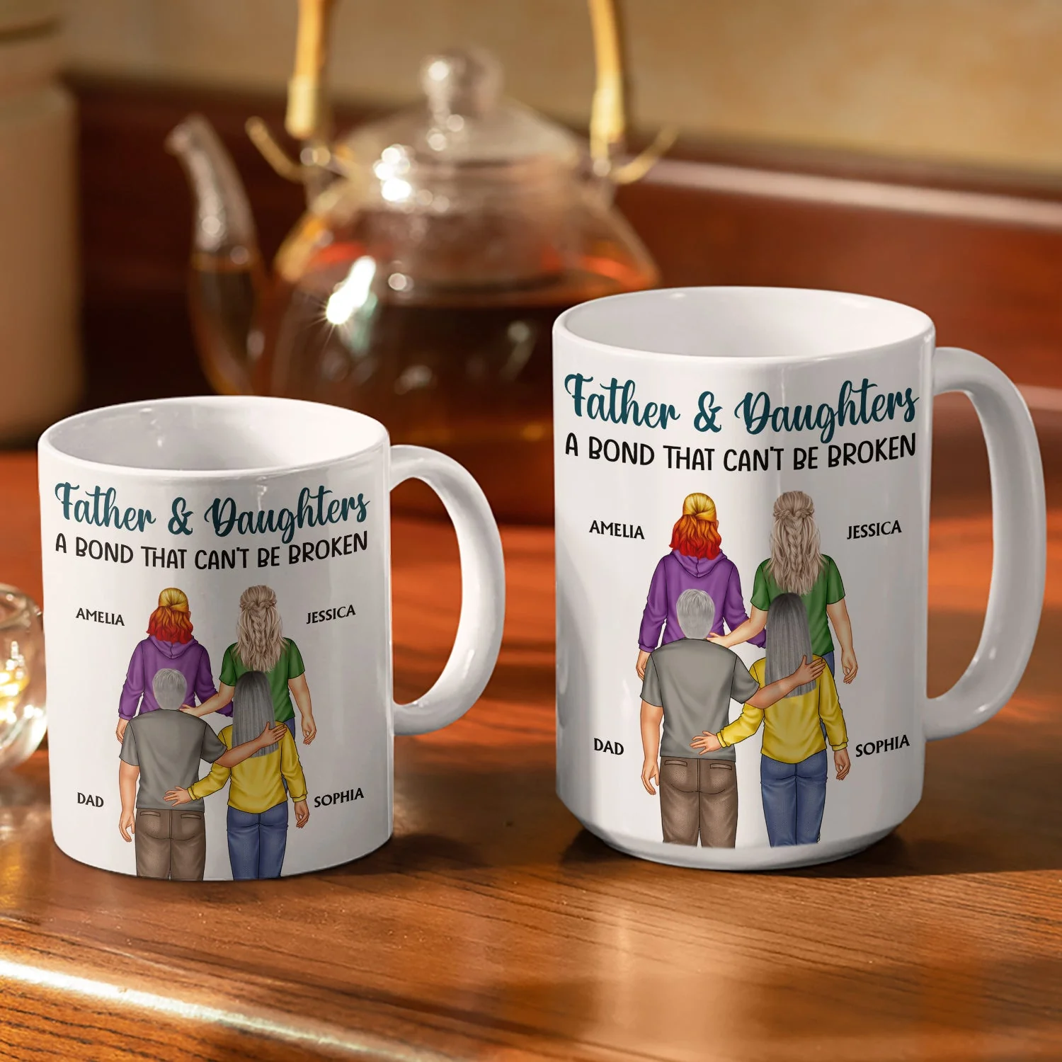 Father And Daughter A Bond That Can't Be Broken - Dad, Father, Grandpa - Personalized White Edge-to-Edge Mug - Image 3