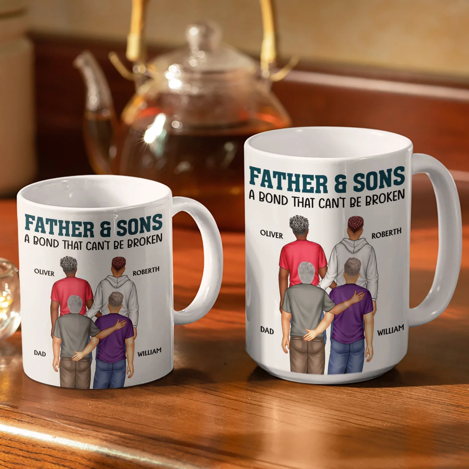 Father And Son A Bond That Can't Be Broken - Dad, Father, Grandpa - Personalized White Edge-to-Edge Mug - Image 3