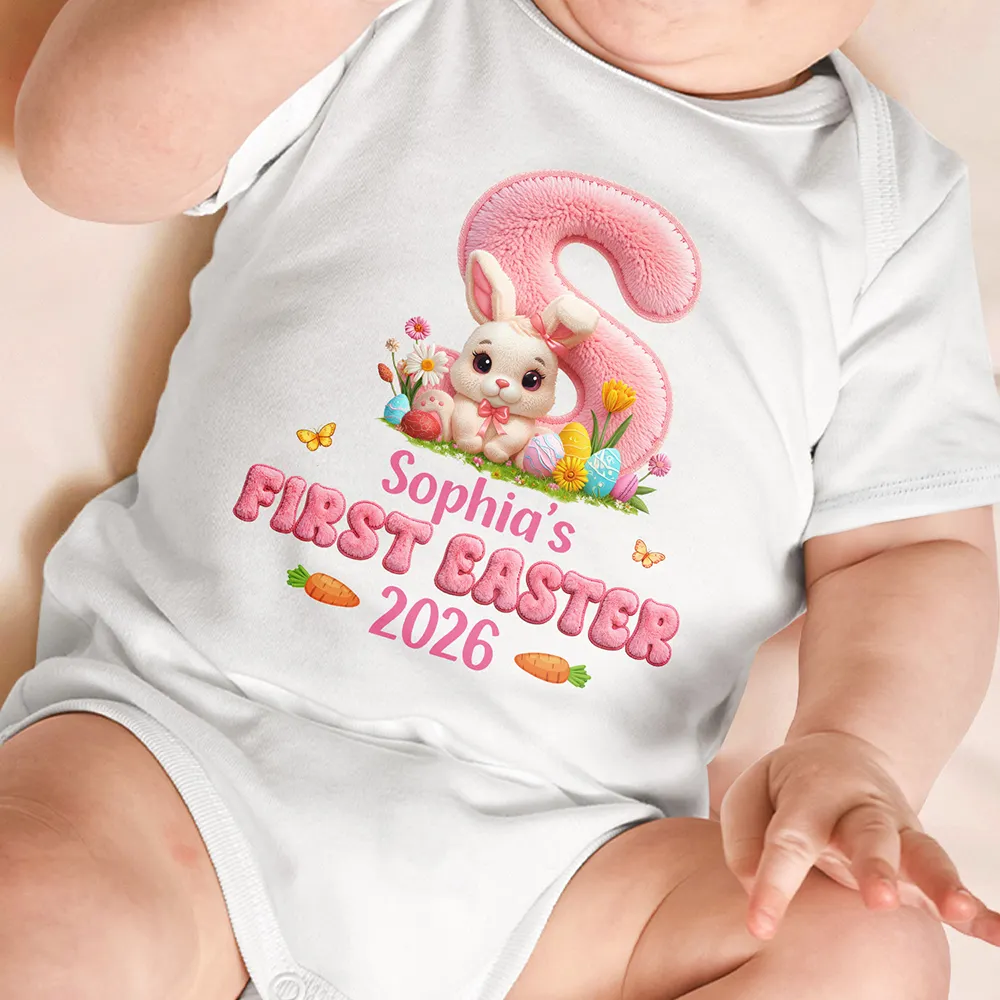 Faux Embroidery Effect Chenille Bunny Alphabet Letters - Personalized Baby Onesie