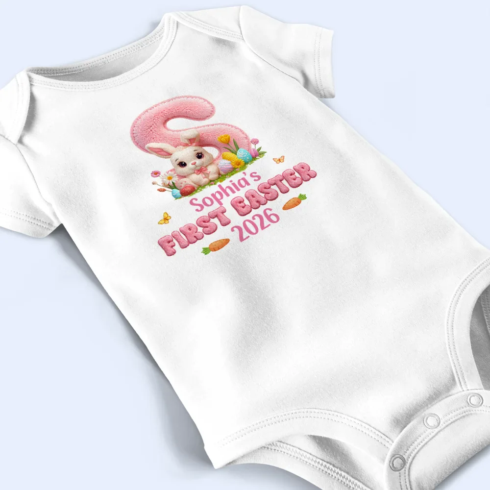 Faux Embroidery Effect Chenille Bunny Alphabet Letters - Personalized Baby Onesie - Image 4