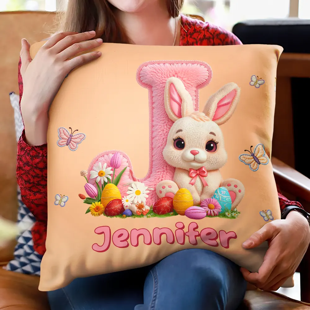Faux Embroidery Effect Chenille Bunny Alphabet Letters - Personalized Pillow - Image 2