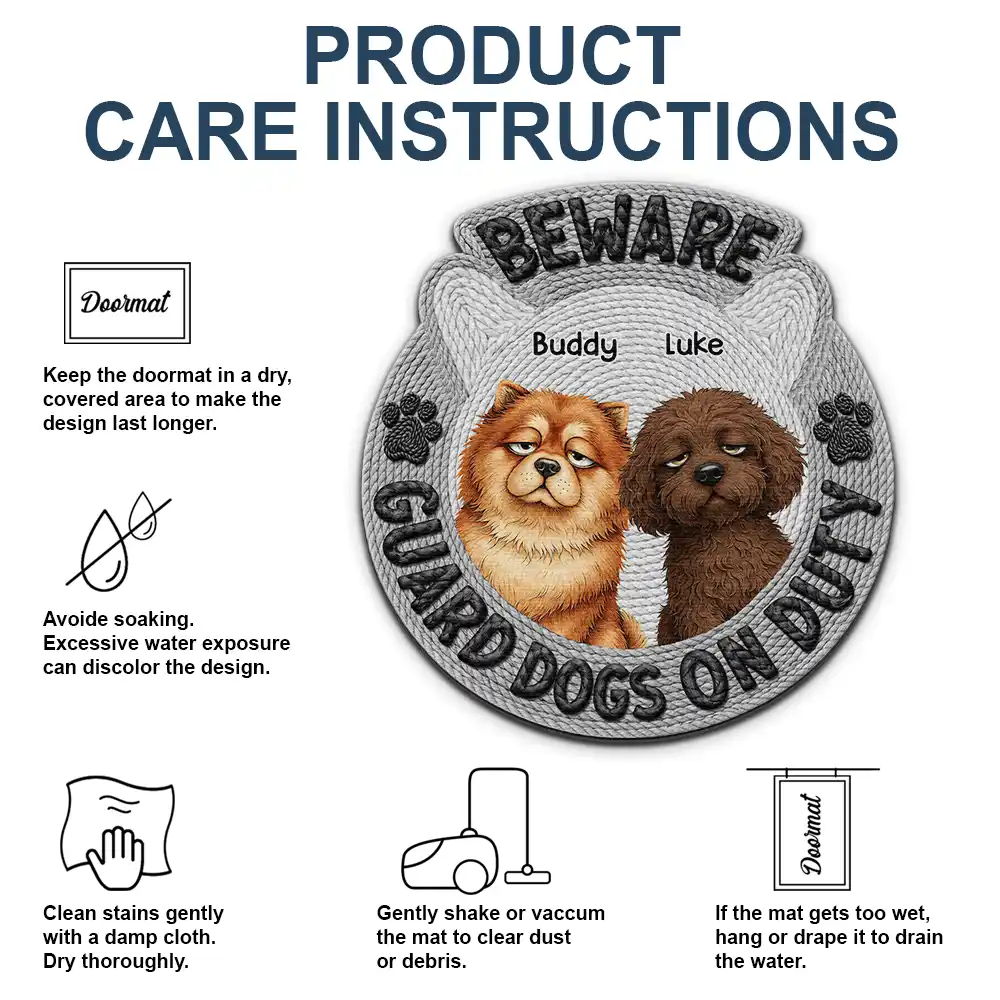 Faux Embroidery Effect Beware Guard Dogs Cats On Duty - Personalized Custom Shaped Doormat - Image 5