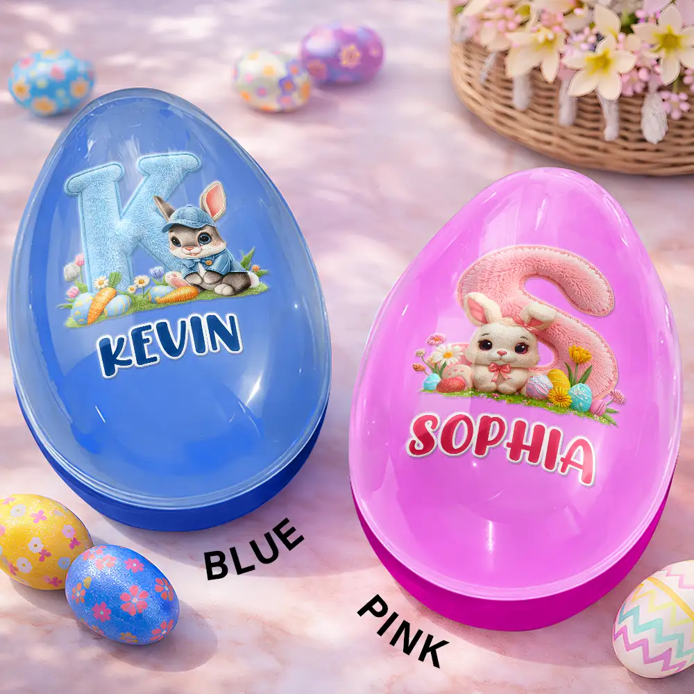 Faux Embroidery Effect Chenille Bunny Alphabet Letters - Personalized Fillable Egg - Image 2