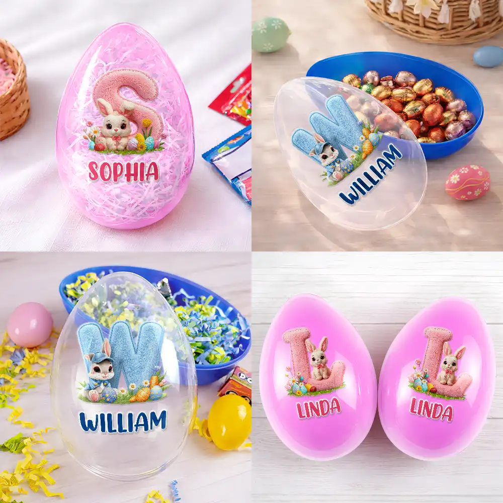 Faux Embroidery Effect Chenille Bunny Alphabet Letters - Personalized Fillable Egg - Image 5