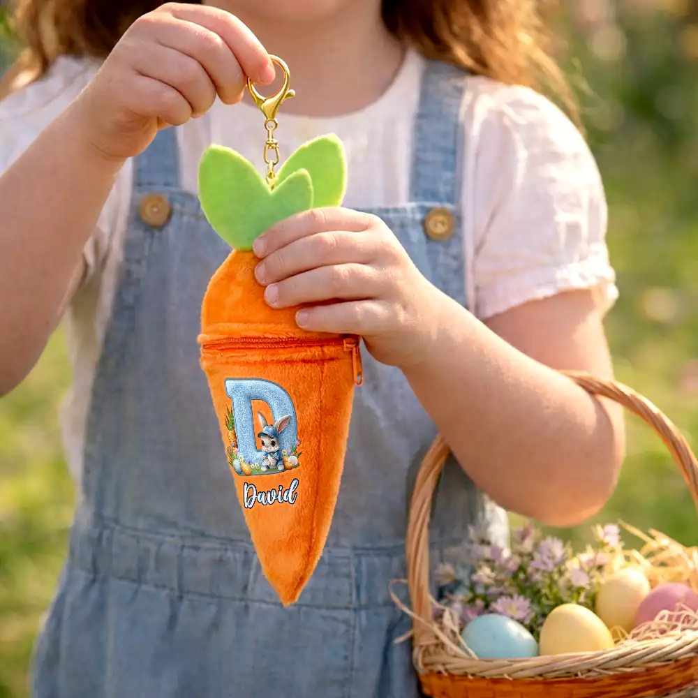 Faux Embroidery Effect Chenille Bunny Alphabet Letters - Personalized Plush Reversible Carrot Bunny Keychain - Image 4