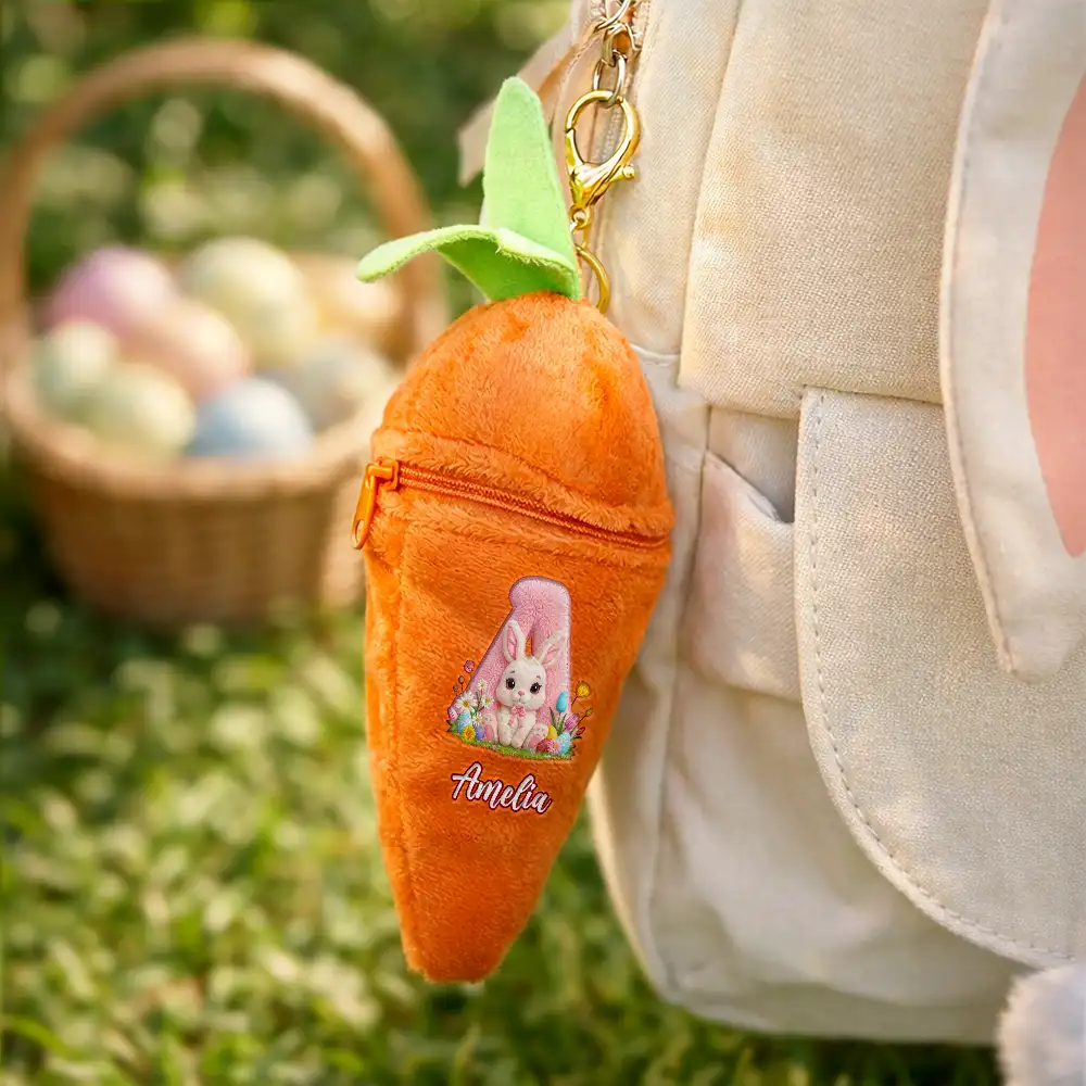 Faux Embroidery Effect Chenille Bunny Alphabet Letters - Personalized Plush Reversible Carrot Bunny Keychain - Image 6